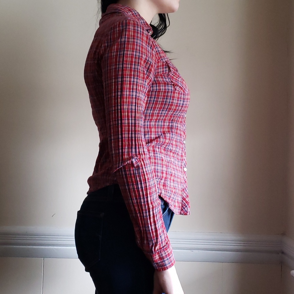 Kimchi Blue Red Plaid Western Button Down Top M - Picture 3 of 7